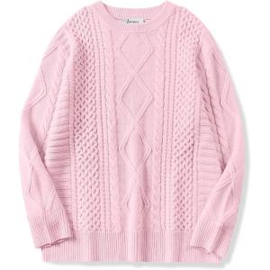 imageANRABESS Sweaters for Women Oversized Cable Knit Fall Long Sleeve Crewneck Casual Pullover Sweater Tops 2025 Winter OutfitsLight Pink