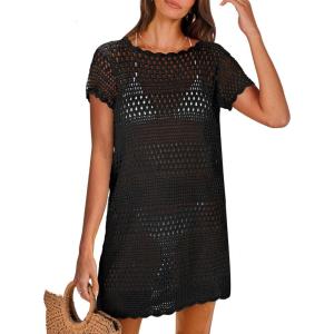 imageANRABESS Swimsuit Cover Up for Women 2025 Crochet Bathing Suit Swimwear Mesh Knit Beach Dress Summer Vacation Outfit ClothesBlack