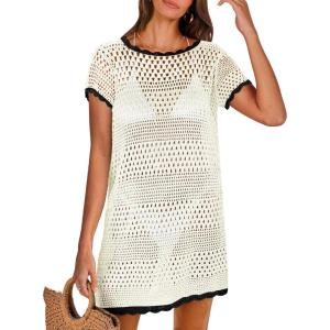imageANRABESS Swimsuit Cover Up for Women 2025 Crochet Bathing Suit Swimwear Mesh Knit Beach Dress Summer Vacation Outfit ClothesBlack and White