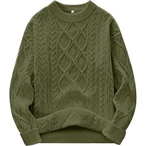 imageANRABESS Women Oversized Chunky Cable Knitted Vintage Sweater 2025 Fall Winter OutfitsArmy Green