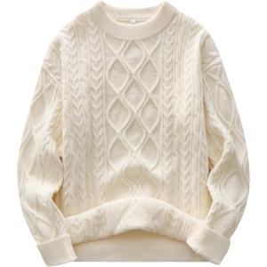 imageANRABESS Women Oversized Chunky Cable Knitted Vintage Sweater 2025 Fall Winter OutfitsBeige