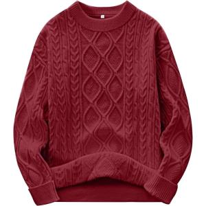 imageANRABESS Women Oversized Chunky Cable Knitted Vintage Sweater 2025 Fall Winter OutfitsDeep Red