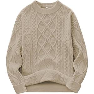 imageANRABESS Women Oversized Chunky Cable Knitted Vintage Sweater 2025 Fall Winter OutfitsKhaki
