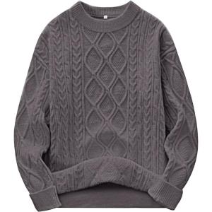 imageANRABESS Women Oversized Chunky Cable Knitted Vintage Sweater 2025 Fall Winter OutfitsNutmeg