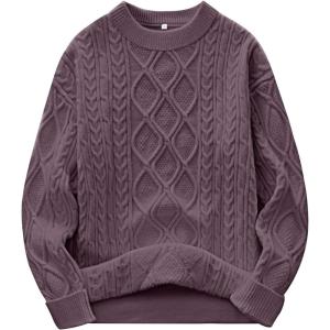 imageANRABESS Women Oversized Chunky Cable Knitted Vintage Sweater 2025 Fall Winter OutfitsPurple