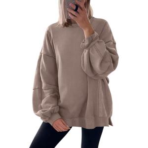 imageANRABESS Women Oversized Long Sleeve Sweatshirts Crewneck Side Slit Loose Teen Girl Pullover Top 2025 Fall Y2K Trendy OutfitsKhaki