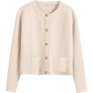 imageANRABESS Women Striped Cardigan Sweaters Button Down Cropped Knit Lady Jackets Coat 2025 Fall Outfits Trendy ClothesApricot