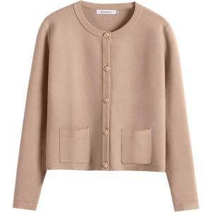 imageANRABESS Women Striped Cardigan Sweaters Button Down Cropped Knit Lady Jackets Coat 2025 Fall Outfits Trendy ClothesKhaki