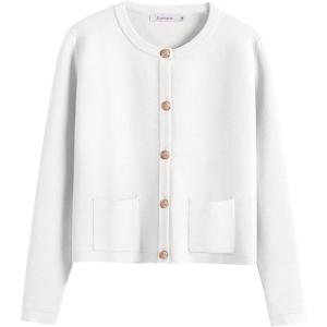 imageANRABESS Women Striped Cardigan Sweaters Button Down Cropped Knit Lady Jackets Coat 2025 Fall Outfits Trendy ClothesWhite