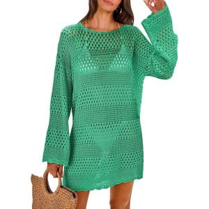 imageANRABESS Women Swimsuit Crochet Swim Cover Up 2025 Summer Bathing Suit Swimwear Mesh Knit Beach Dress Vacation OutfitsLake