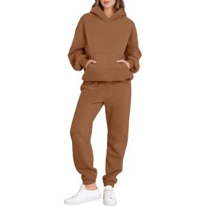 imageANRABESS Womens 2 Piece Outfits Lounge Hoodie Oversized Sweatshirt Jogger Sweatpants Y2K Tracksuit Sweatsuit Set Fall ClothesBurnt Orange Brown