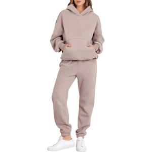 imageANRABESS Womens 2 Piece Outfits Lounge Hoodie Oversized Sweatshirt Jogger Sweatpants Y2K Tracksuit Sweatsuit Set Fall ClothesLight Khaki