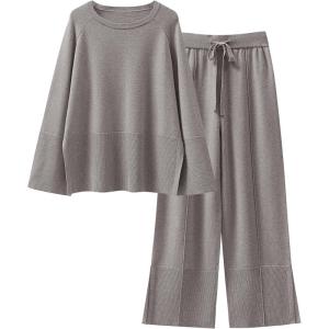 imageANRABESS Womens 2 Piece Outfits Oversized Knit Sweater Set Wide Leg Pant Cozy Lounge Matching Pajama Sets 2025 Trendy ClothesDeep Grey