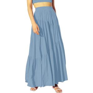 imageANRABESS Womens Boho Elastic High Waist Pleated ALine Flowy Swing Asymmetric Tiered Maxi Long Skirt Dress with PocketsBlue