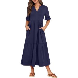 imageANRABESS Womens Casual Summer Ruffle Short Sleeve T Shirts Maxi Dress 2025 Fall V Neck Flowy Tiered Boho Beach DressesDark Blue