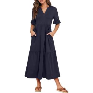 imageANRABESS Womens Casual Summer Ruffle Short Sleeve T Shirts Maxi Dress 2025 Fall V Neck Flowy Tiered Boho Beach DressesNavy Blue