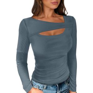 imageANRABESS Womens Cutout Tops Trendy Sexy Long Sleeve Shirts Ribbed Slim Fit Tee 2025 Fall Fashion Going Out Tshirts ClothesGrey Blue