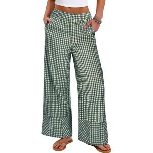 imageANRABESS Womens Gingham Striped Boxer Pants Pajama Lounge PJ Bottoms Plaid Wide Leg Casual Cute Fall Trousers with PocketsDeep Green White Plaid