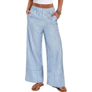 imageANRABESS Womens Gingham Striped Boxer Pants Pajama Lounge PJ Bottoms Plaid Wide Leg Casual Cute Fall Trousers with PocketsLight Blue White Plaid
