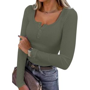 imageANRABESS Womens Long Sleeve Henley Tops Ribbed Knit Slim Fitted Trendy T Shirt Basic Tees Layer 2025 Fall Fashion OutfitsArmy Green