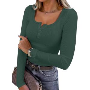 imageANRABESS Womens Long Sleeve Henley Tops Ribbed Knit Slim Fitted Trendy T Shirt Basic Tees Layer 2025 Fall Fashion OutfitsForest Green