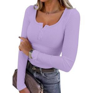 imageANRABESS Womens Long Sleeve Henley Tops Ribbed Knit Slim Fitted Trendy T Shirt Basic Tees Layer 2025 Fall Fashion OutfitsLight Purple