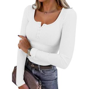 imageANRABESS Womens Long Sleeve Henley Tops Ribbed Knit Slim Fitted Trendy T Shirt Basic Tees Layer 2025 Fall Fashion OutfitsWhite
