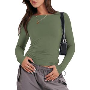 imageANRABESS Womens Long Sleeve Shirts Tight Fitted Going Out Crop Tops Crewneck Basic Tee Y2k Fall Outfits Teens Girls ClothesArmy Green