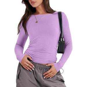 imageANRABESS Womens Long Sleeve Shirts Tight Fitted Going Out Crop Tops Crewneck Basic Tee Y2k Fall Outfits Teens Girls ClothesBright Purple
