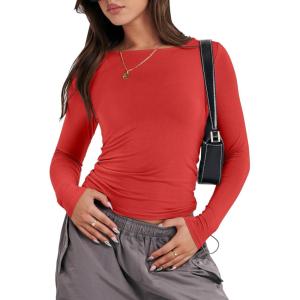 imageANRABESS Womens Long Sleeve Shirts Tight Fitted Going Out Crop Tops Crewneck Basic Tee Y2k Fall Outfits Teens Girls ClothesBrilliant Red