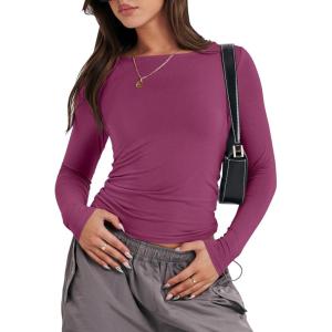 imageANRABESS Womens Long Sleeve Shirts Tight Fitted Going Out Crop Tops Crewneck Basic Tee Y2k Fall Outfits Teens Girls ClothesDark Purple