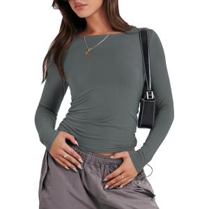 imageANRABESS Womens Long Sleeve Shirts Tight Fitted Going Out Crop Tops Crewneck Basic Tee Y2k Fall Outfits Teens Girls ClothesDeep Grey