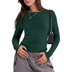 imageANRABESS Womens Long Sleeve Shirts Tight Fitted Going Out Crop Tops Crewneck Basic Tee Y2k Fall Outfits Teens Girls ClothesForest