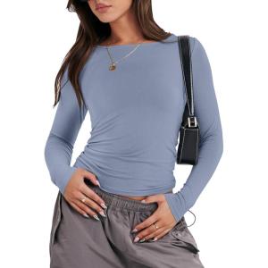 imageANRABESS Womens Long Sleeve Shirts Tight Fitted Going Out Crop Tops Crewneck Basic Tee Y2k Fall Outfits Teens Girls ClothesGrey Blue