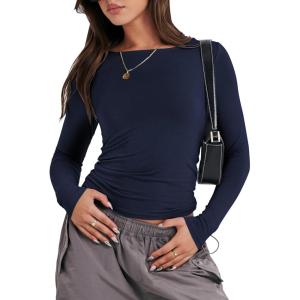 imageANRABESS Womens Long Sleeve Shirts Tight Fitted Going Out Crop Tops Crewneck Basic Tee Y2k Fall Outfits Teens Girls ClothesNavy Blue