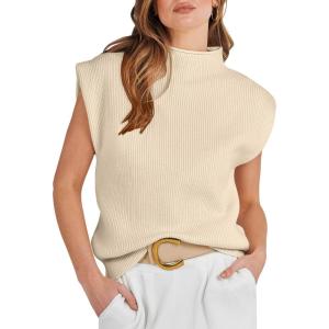 imageANRABESS Womens Mock Neck Sleeveless Sweater Vest Casual Cap Sleeve Knit Pullover Tank Tops 2025 Fall ClothesApricot