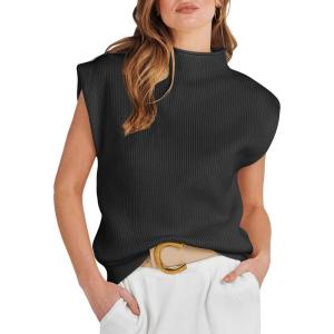 imageANRABESS Womens Mock Neck Sleeveless Sweater Vest Casual Cap Sleeve Knit Pullover Tank Tops 2025 Fall ClothesBlack
