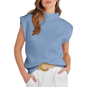 imageANRABESS Womens Mock Neck Sleeveless Sweater Vest Casual Cap Sleeve Knit Pullover Tank Tops 2025 Fall ClothesBlue
