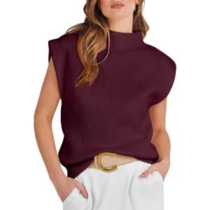 imageANRABESS Womens Mock Neck Sleeveless Sweater Vest Casual Cap Sleeve Knit Pullover Tank Tops 2025 Fall ClothesBurgundy