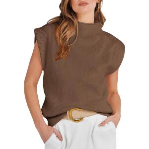 imageANRABESS Womens Mock Neck Sleeveless Sweater Vest Casual Cap Sleeve Knit Pullover Tank Tops 2025 Fall ClothesDeep Brown