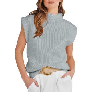 imageANRABESS Womens Mock Neck Sleeveless Sweater Vest Casual Cap Sleeve Knit Pullover Tank Tops 2025 Fall ClothesGrey