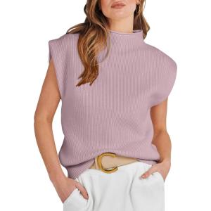 imageANRABESS Womens Mock Neck Sleeveless Sweater Vest Casual Cap Sleeve Knit Pullover Tank Tops 2025 Fall ClothesLight Pink