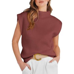 imageANRABESS Womens Mock Neck Sleeveless Sweater Vest Casual Cap Sleeve Knit Pullover Tank Tops 2025 Fall ClothesMaroon
