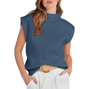 imageANRABESS Womens Mock Neck Sleeveless Sweater Vest Casual Cap Sleeve Knit Pullover Tank Tops 2025 Fall ClothesNavy Blue