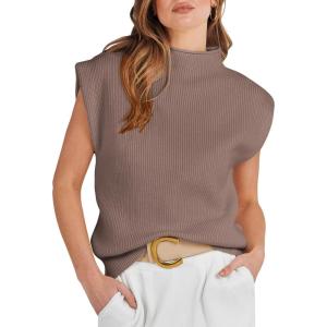 imageANRABESS Womens Mock Neck Sleeveless Sweater Vest Casual Cap Sleeve Knit Pullover Tank Tops 2025 Fall ClothesNutmeg