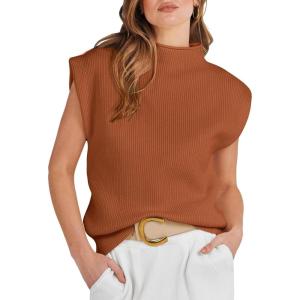 imageANRABESS Womens Mock Neck Sleeveless Sweater Vest Casual Cap Sleeve Knit Pullover Tank Tops 2025 Fall ClothesRust