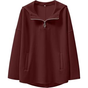 imageANRABESS Womens Oversized Hoodie Quarter Zip Sweatshirts 2025 Fall Winter Tunic Pullover Top Trendy Teen Girls Preppy ClothesBurgundy