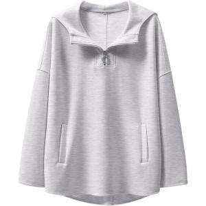 imageANRABESS Womens Oversized Hoodie Quarter Zip Sweatshirts 2025 Fall Winter Tunic Pullover Top Trendy Teen Girls Preppy ClothesLight Grey