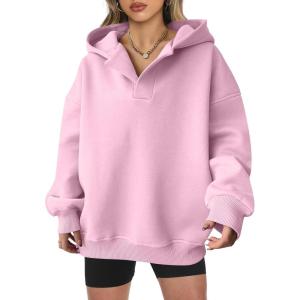 imageANRABESS Womens Oversized Hoodies V Neck Sweatshirts Fleece Long Sleeve Pullover Y2K Clothes 2025 Fall Trendy OutfitsBright Pink