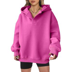 imageANRABESS Womens Oversized Hoodies V Neck Sweatshirts Fleece Long Sleeve Pullover Y2K Clothes 2025 Fall Trendy OutfitsHot Pink